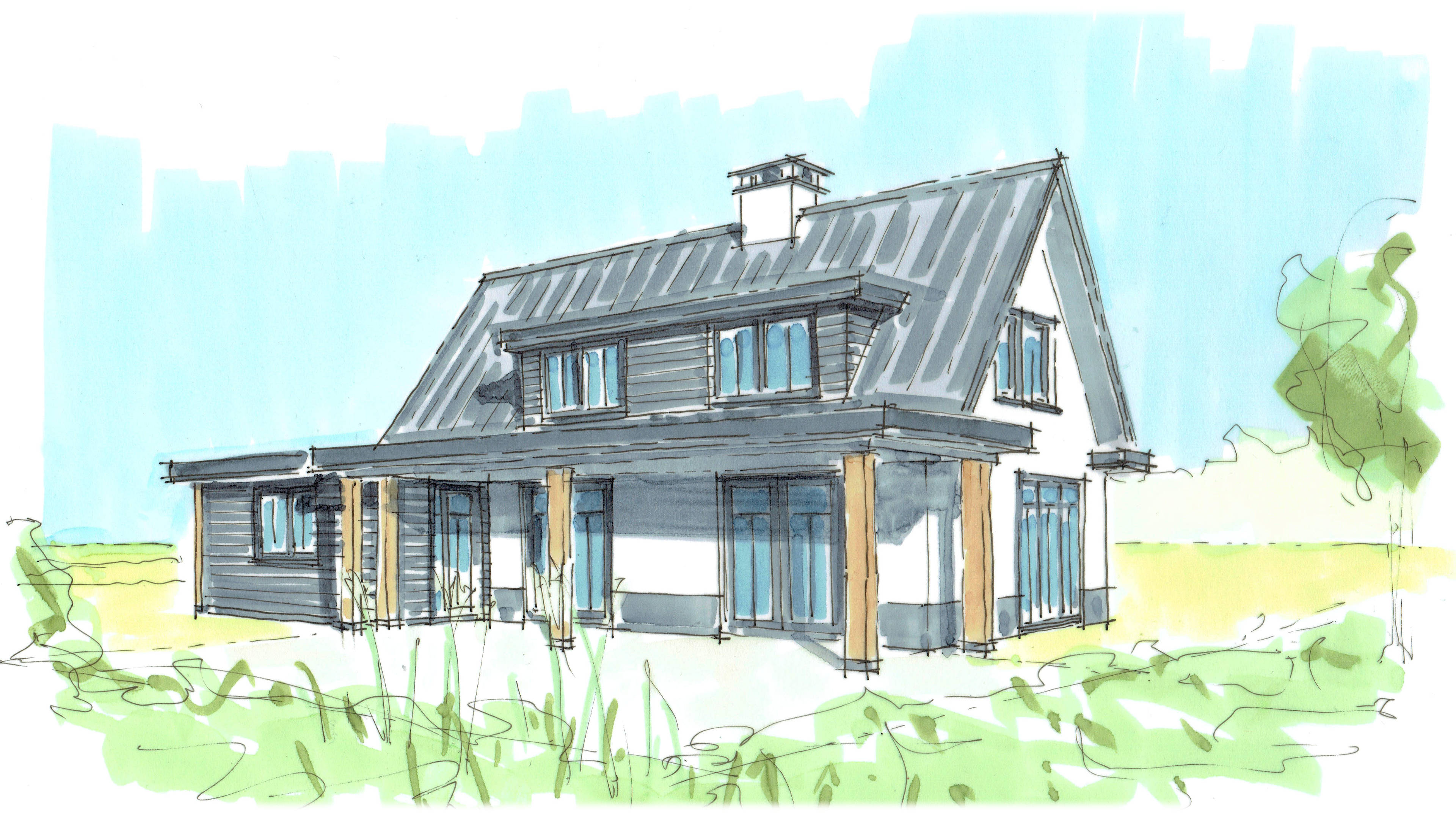 Verbouwing Van Een Landelijke Woning Veranda Verbindt Woning Met Tuin Eiken Hout Louvre Dak Livium Stucwerk Wit ©Tijmen Bos Architecten