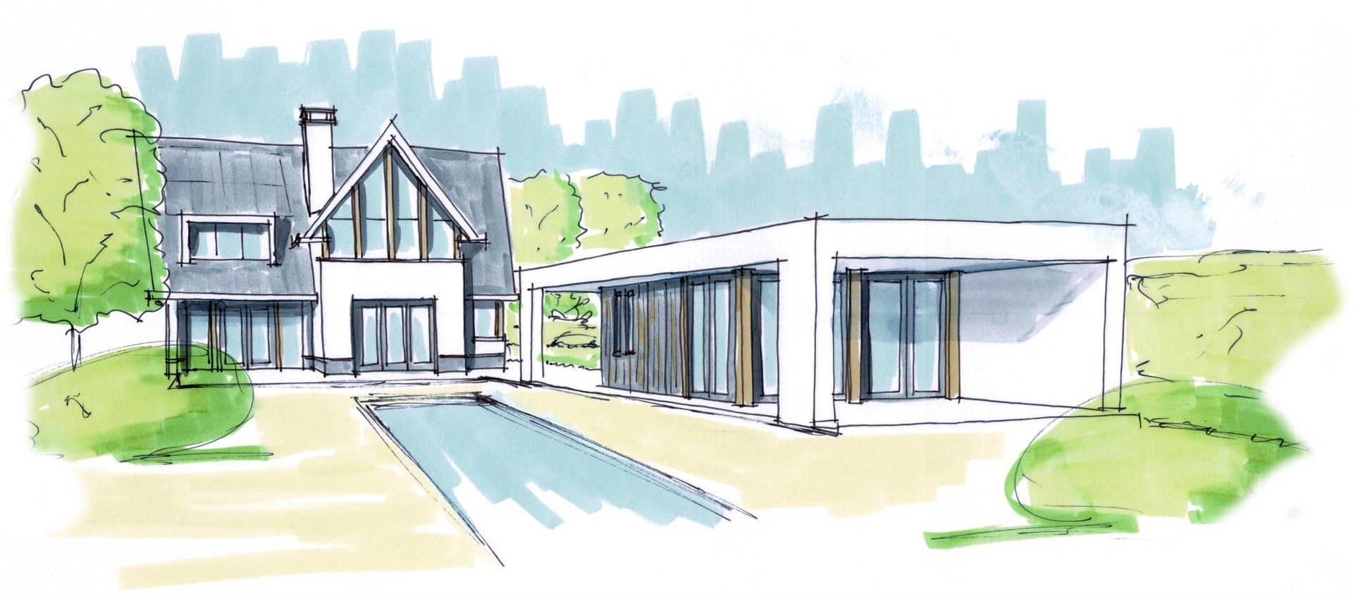 Modern landelijke villa met modern bijgebouw