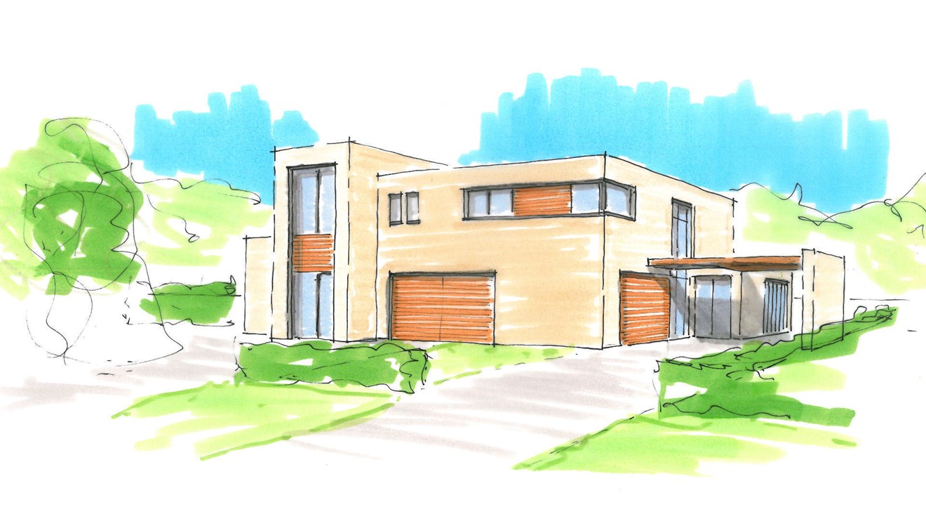 Moderne Dubbele Woning Carport Plat Dak Kubisitisch Ontwerp Vide Metselwerk Hout Nieuwbouw Architect Deventer ©Tijmen Bos Architecten