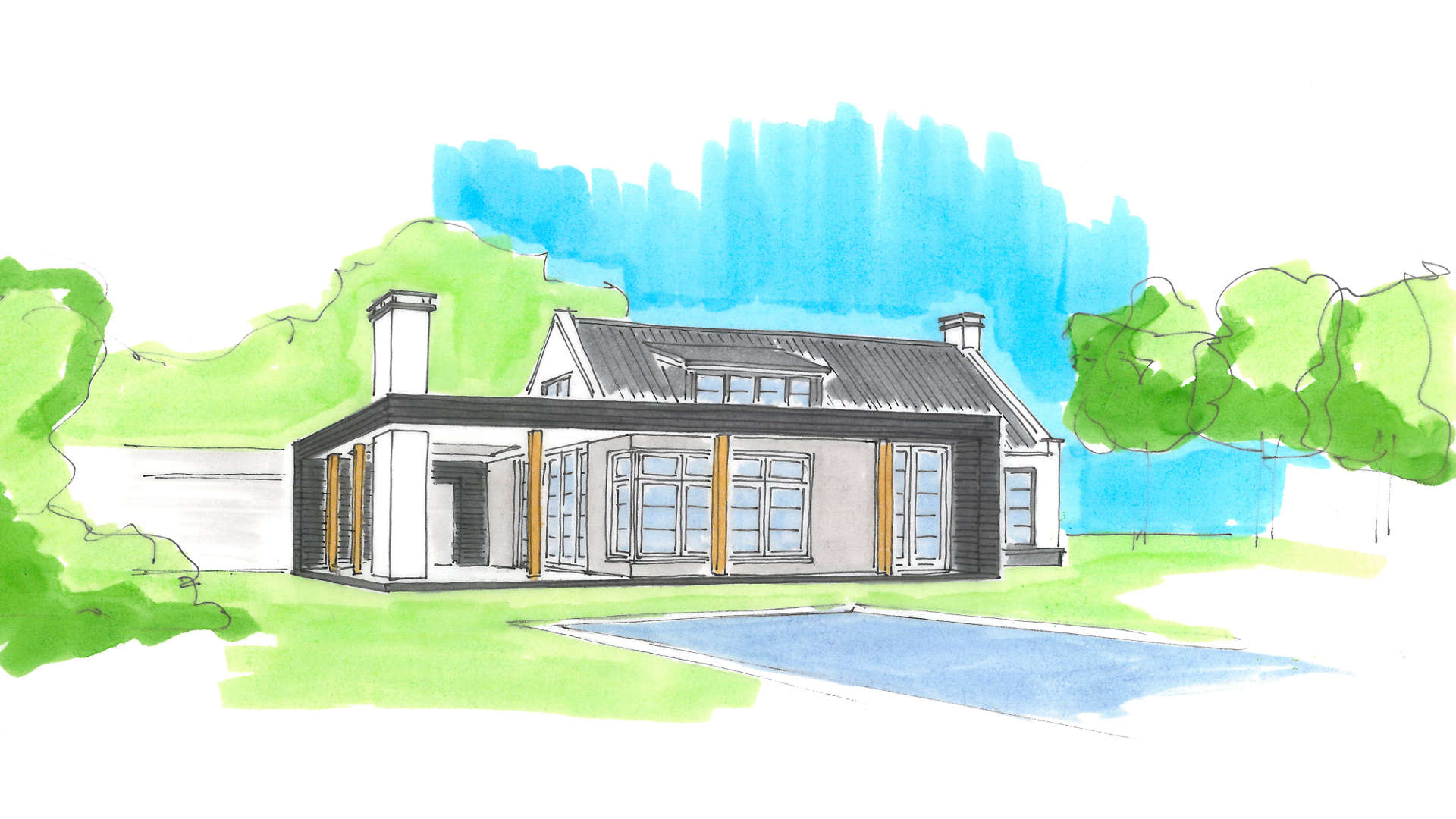 Villa Renovatie Stucwerk Wit Plint Donkere Pan Zwarte Beschieting Hout Veranda Eiken Kolommen Tijmen Bos Architecten©