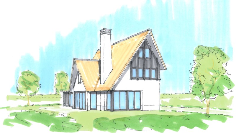 Moderne Woning Riet Wit Zwarte Kozijnen Grote Kap Met Accenten Hoge Schoorsteen Knus ©Tijmen Bos Architecten Deventer Moderne Woning Riet Wit Zwarte Kozijnen Grote Kap Met Accenten Hoge Schoorsteen Knus ©Tijmen Bos Architecten Deventer