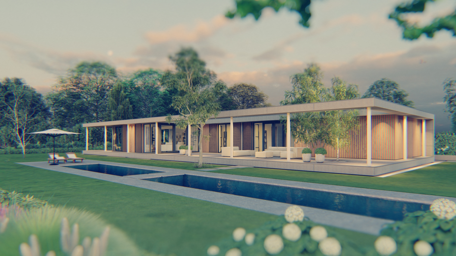 Moderne Villa Licht Modern Kader Beton Hout Horizontaal (2)