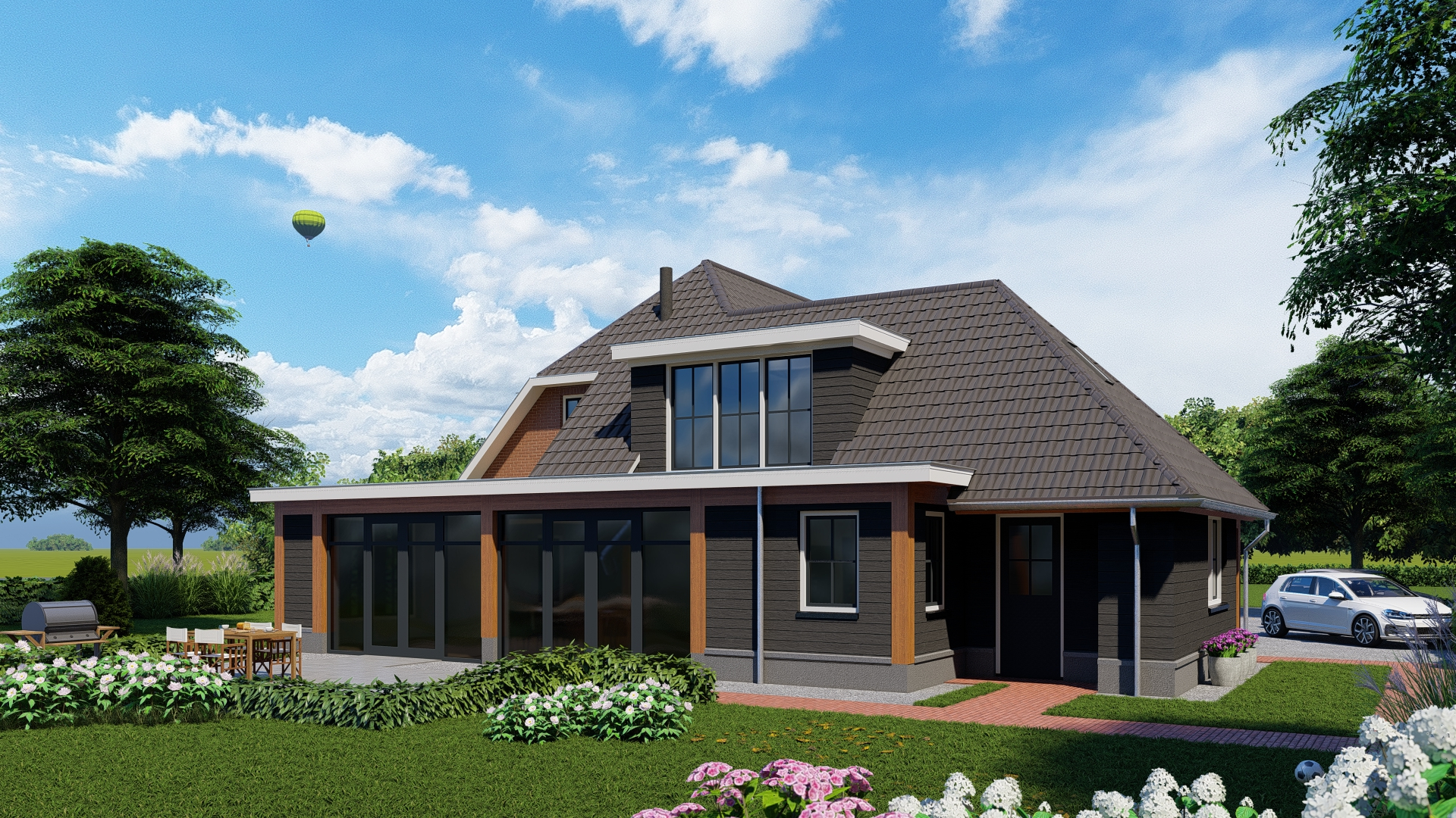 Metamorfose vrijstaande jaren 70 woonhuis-aanbouw-klassiek-hout-eik-nieuwbouw eis-©Tijmen Bos Architecten